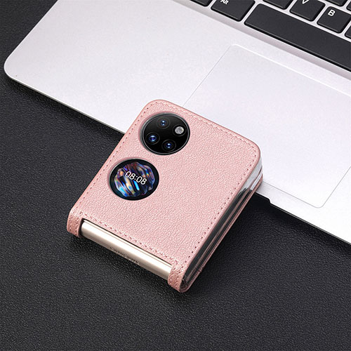 Luxury Leather Matte Finish and Plastic Back Cover Case SD2 for Huawei Pocket S Rose Gold