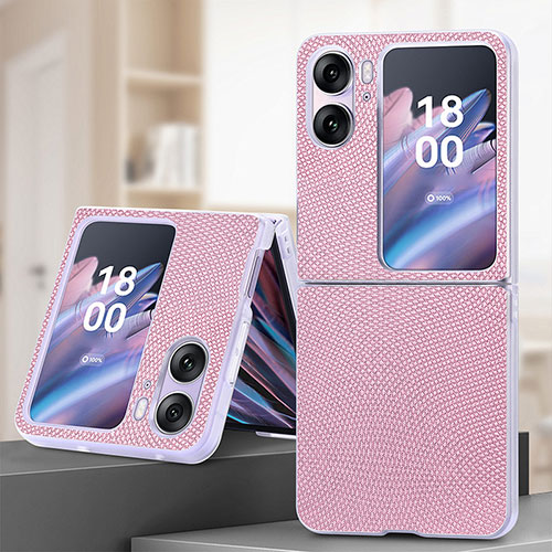Luxury Leather Matte Finish and Plastic Back Cover Case SD2 for Oppo Find N2 Flip 5G Pink