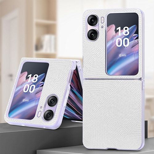 Luxury Leather Matte Finish and Plastic Back Cover Case SD2 for Oppo Find N2 Flip 5G White