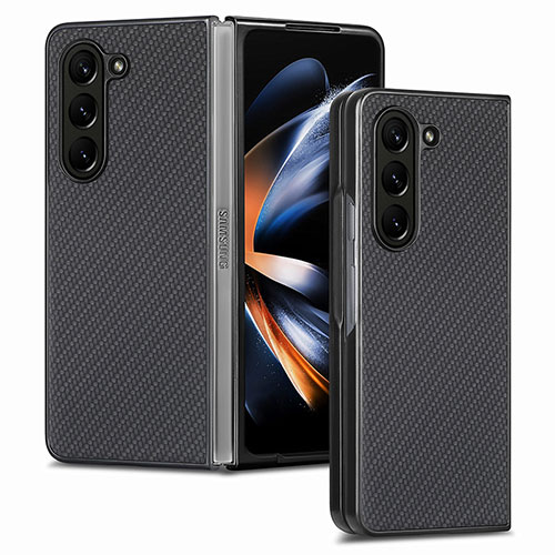 Luxury Leather Matte Finish and Plastic Back Cover Case SD2 for Samsung Galaxy Z Fold5 5G Black