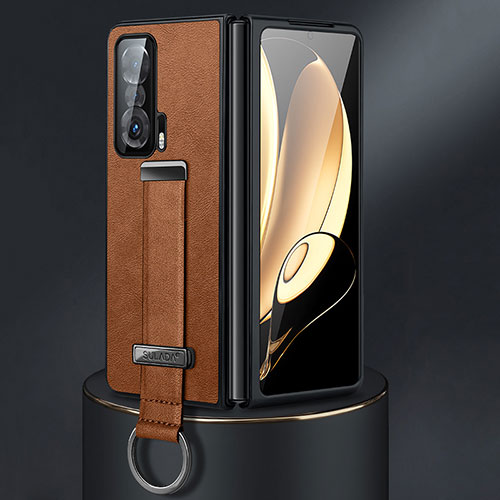 Luxury Leather Matte Finish and Plastic Back Cover Case SD3 for Huawei Honor Magic Vs 5G Brown