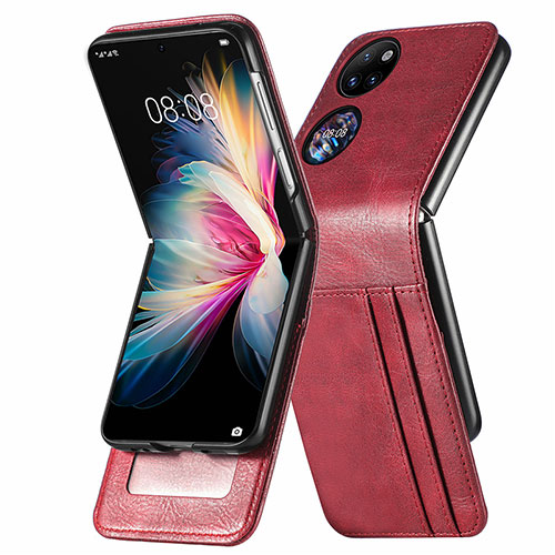 Luxury Leather Matte Finish and Plastic Back Cover Case SD3 for Huawei P60 Pocket Red