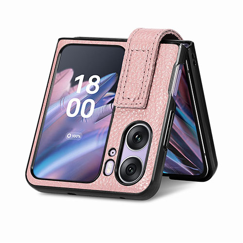 Luxury Leather Matte Finish and Plastic Back Cover Case SD3 for Oppo Find N2 Flip 5G Rose Gold