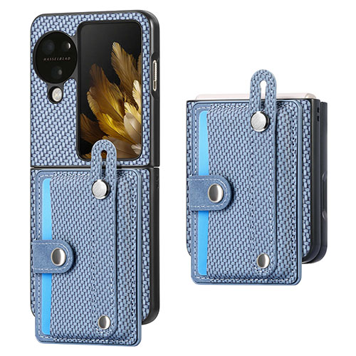 Luxury Leather Matte Finish and Plastic Back Cover Case SD3 for Oppo Find N3 Flip 5G Blue