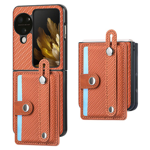 Luxury Leather Matte Finish and Plastic Back Cover Case SD3 for Oppo Find N3 Flip 5G Orange