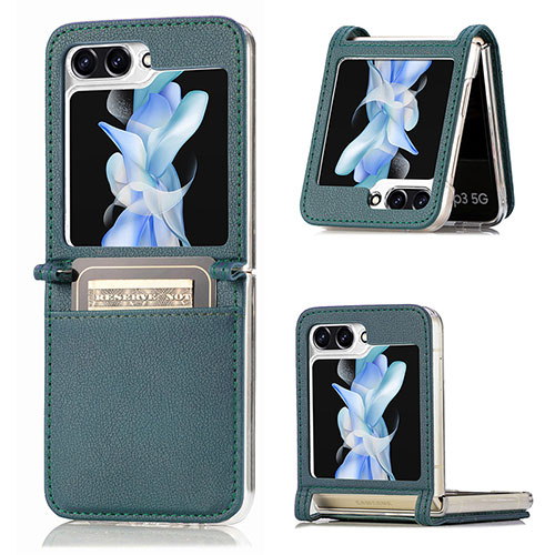 Luxury Leather Matte Finish and Plastic Back Cover Case SD3 for Samsung Galaxy Z Flip5 5G Green