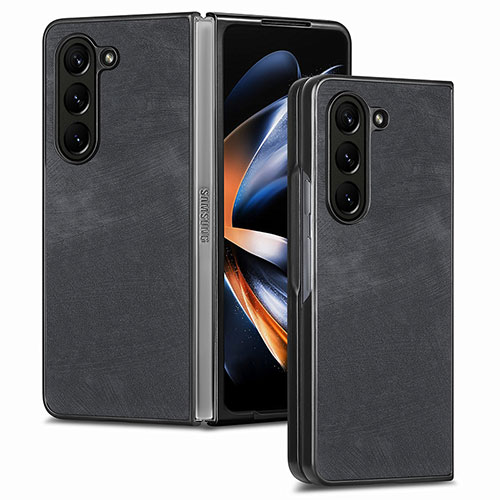 Luxury Leather Matte Finish and Plastic Back Cover Case SD3 for Samsung Galaxy Z Fold5 5G Black