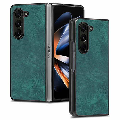 Luxury Leather Matte Finish and Plastic Back Cover Case SD3 for Samsung Galaxy Z Fold5 5G Green