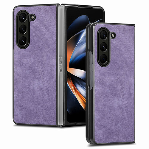 Luxury Leather Matte Finish and Plastic Back Cover Case SD3 for Samsung Galaxy Z Fold5 5G Purple