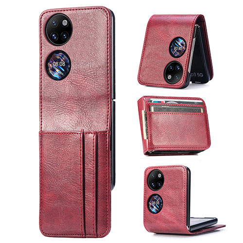 Luxury Leather Matte Finish and Plastic Back Cover Case SD4 for Huawei P60 Pocket Red