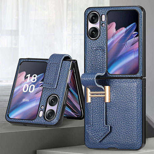 Luxury Leather Matte Finish and Plastic Back Cover Case SD4 for Oppo Find N2 Flip 5G Blue