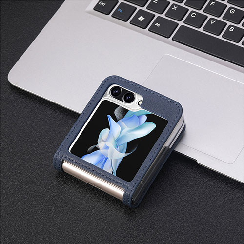 Luxury Leather Matte Finish and Plastic Back Cover Case SD4 for Samsung Galaxy Z Flip5 5G Blue