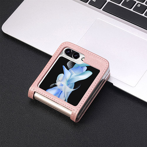 Luxury Leather Matte Finish and Plastic Back Cover Case SD4 for Samsung Galaxy Z Flip5 5G Rose Gold