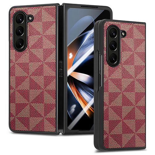 Luxury Leather Matte Finish and Plastic Back Cover Case SD5 for Samsung Galaxy Z Fold5 5G Red