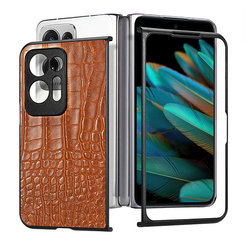 Luxury Leather Matte Finish and Plastic Back Cover Case SD6 for Oppo Find N2 5G Brown