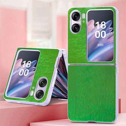 Luxury Leather Matte Finish and Plastic Back Cover Case SD6 for Oppo Find N2 Flip 5G Green
