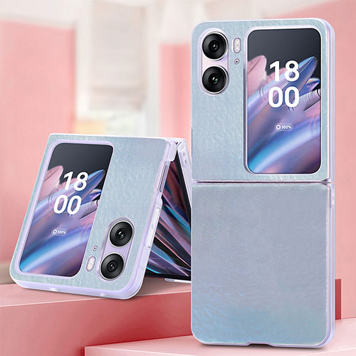Luxury Leather Matte Finish and Plastic Back Cover Case SD6 for Oppo Find N2 Flip 5G Mint Blue