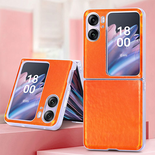 Luxury Leather Matte Finish and Plastic Back Cover Case SD6 for Oppo Find N2 Flip 5G Orange