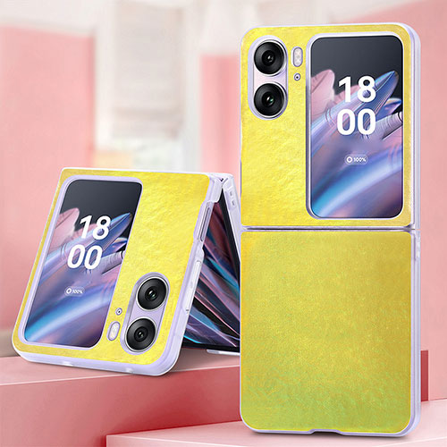 Luxury Leather Matte Finish and Plastic Back Cover Case SD6 for Oppo Find N2 Flip 5G Yellow