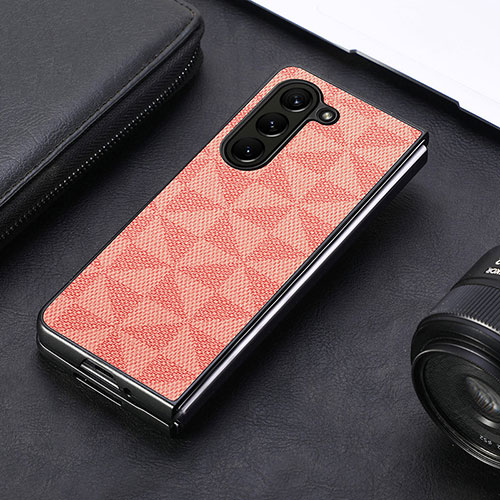 Luxury Leather Matte Finish and Plastic Back Cover Case SD6 for Samsung Galaxy Z Fold5 5G Hot Pink