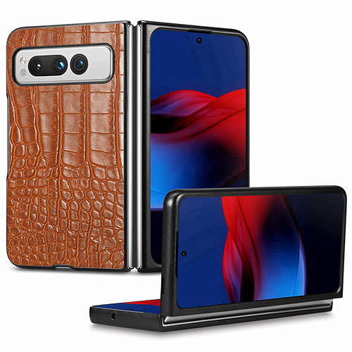 Luxury Leather Matte Finish and Plastic Back Cover Case SD7 for Google Pixel Fold 5G Brown