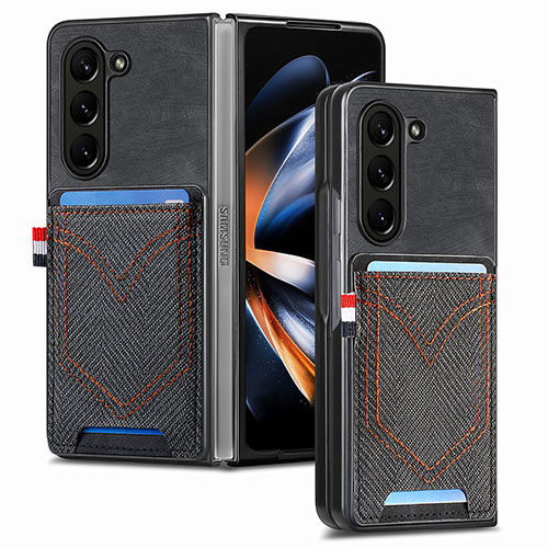 Luxury Leather Matte Finish and Plastic Back Cover Case SD7 for Samsung Galaxy Z Fold5 5G Black