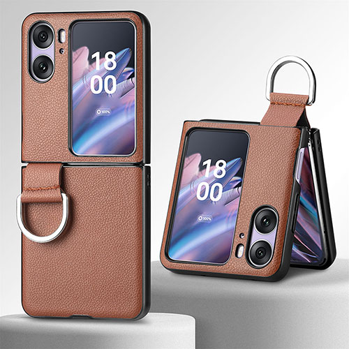 Luxury Leather Matte Finish and Plastic Back Cover Case SD8 for Oppo Find N2 Flip 5G Brown