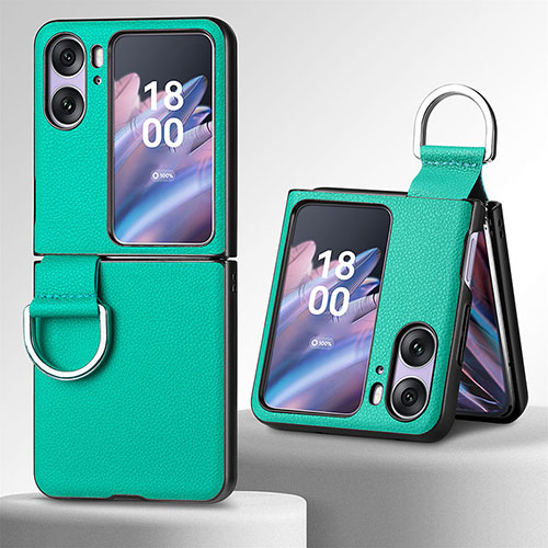 Luxury Leather Matte Finish and Plastic Back Cover Case SD8 for Oppo Find N2 Flip 5G Green