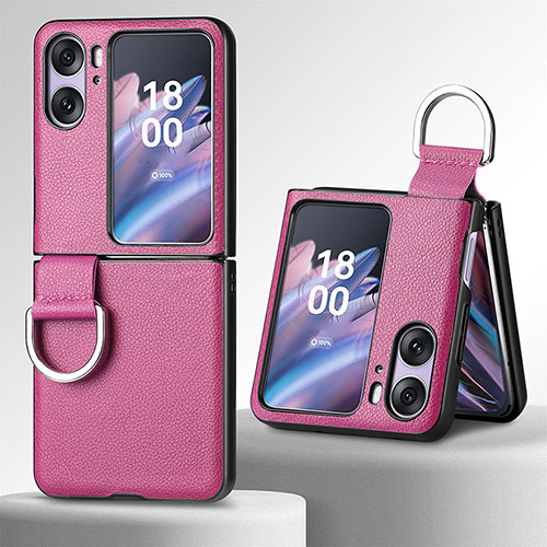 Luxury Leather Matte Finish and Plastic Back Cover Case SD8 for Oppo Find N2 Flip 5G Purple