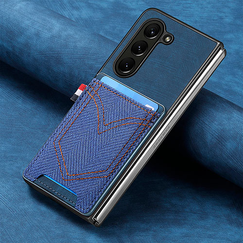 Luxury Leather Matte Finish and Plastic Back Cover Case SD8 for Samsung Galaxy Z Fold5 5G Blue