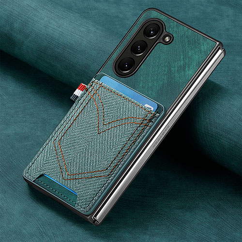 Luxury Leather Matte Finish and Plastic Back Cover Case SD8 for Samsung Galaxy Z Fold5 5G Green