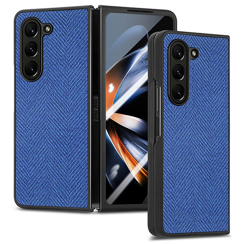 Luxury Leather Matte Finish and Plastic Back Cover Case SD9 for Samsung Galaxy Z Fold5 5G Blue