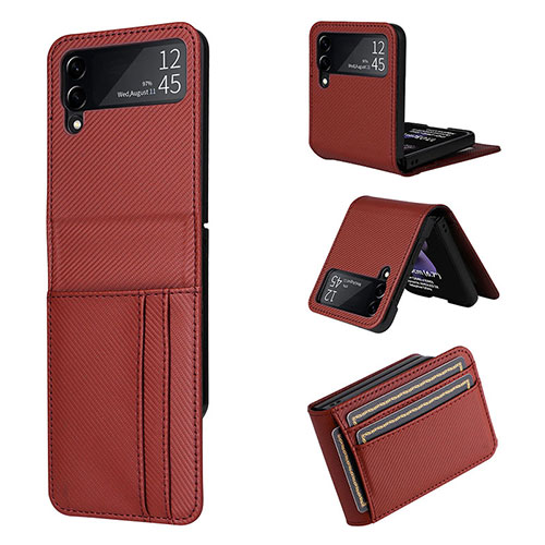 Luxury Leather Matte Finish and Plastic Back Cover Case T01 for Samsung Galaxy Z Flip4 5G Brown