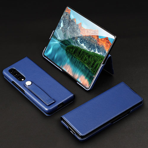 Luxury Leather Matte Finish and Plastic Back Cover Case T02 for Samsung Galaxy Z Fold3 5G Blue