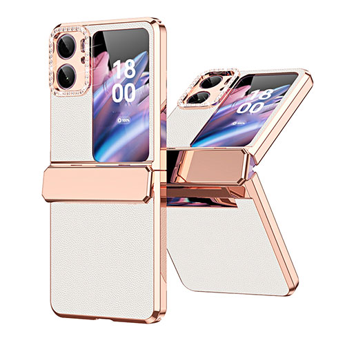 Luxury Leather Matte Finish and Plastic Back Cover Case WZ1 for Oppo Find N2 Flip 5G White