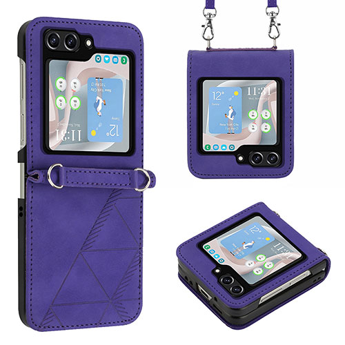 Luxury Leather Matte Finish and Plastic Back Cover Case YB3 for Samsung Galaxy Z Flip5 5G Purple