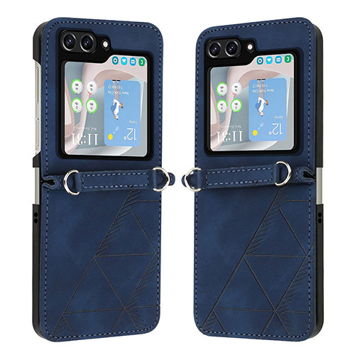 Luxury Leather Matte Finish and Plastic Back Cover Case YB4 for Samsung Galaxy Z Flip5 5G Blue