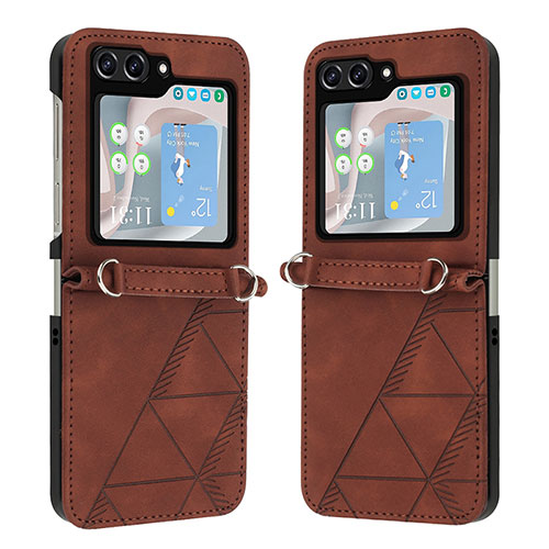 Luxury Leather Matte Finish and Plastic Back Cover Case YB4 for Samsung Galaxy Z Flip5 5G Brown