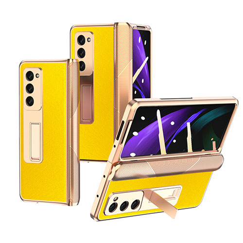 Luxury Leather Matte Finish and Plastic Back Cover Case Z09 for Samsung Galaxy Z Fold2 5G Yellow