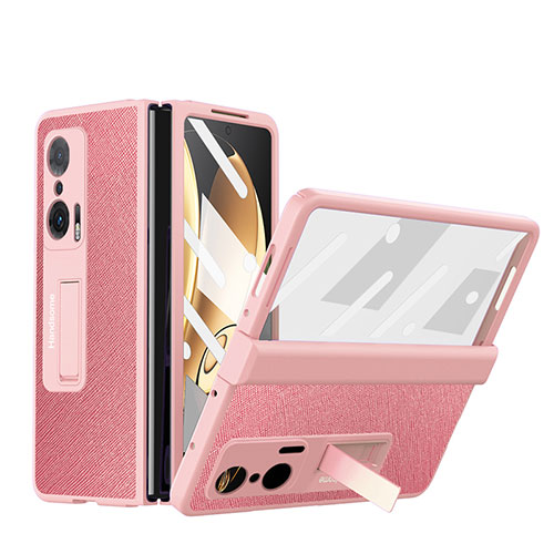 Luxury Leather Matte Finish and Plastic Back Cover Case ZL1 for Huawei Honor Magic V 5G Rose Gold