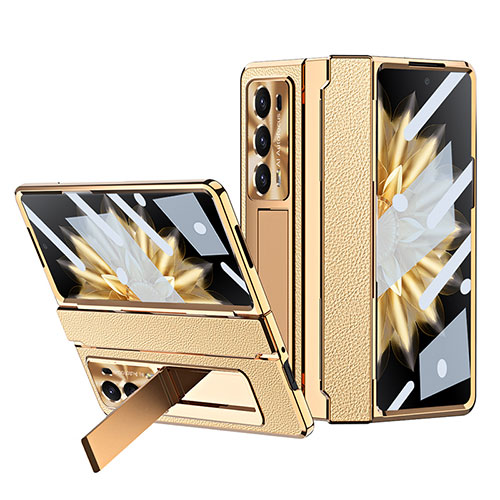 Luxury Leather Matte Finish and Plastic Back Cover Case ZL1 for Huawei Honor Magic V2 5G Gold