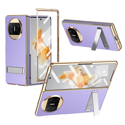 Luxury Leather Matte Finish and Plastic Back Cover Case ZL1 for Huawei Mate X3 Purple