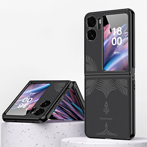Luxury Leather Matte Finish and Plastic Back Cover Case ZL1 for Oppo Find N2 Flip 5G Black