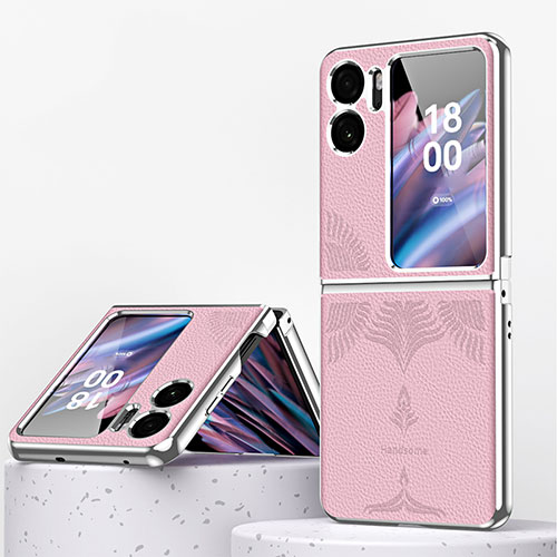 Luxury Leather Matte Finish and Plastic Back Cover Case ZL1 for Oppo Find N2 Flip 5G Rose Gold