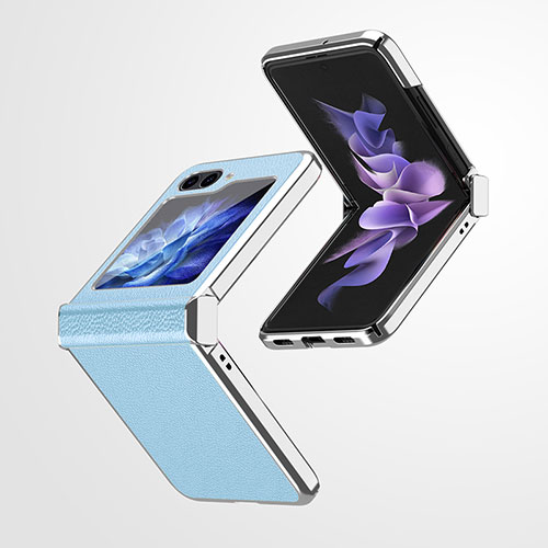 Luxury Leather Matte Finish and Plastic Back Cover Case ZL1 for Samsung Galaxy Z Flip5 5G Blue