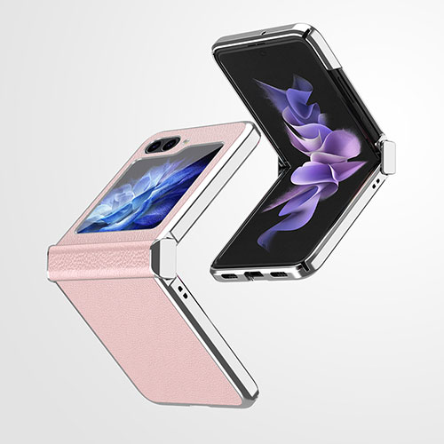 Luxury Leather Matte Finish and Plastic Back Cover Case ZL1 for Samsung Galaxy Z Flip5 5G Pink