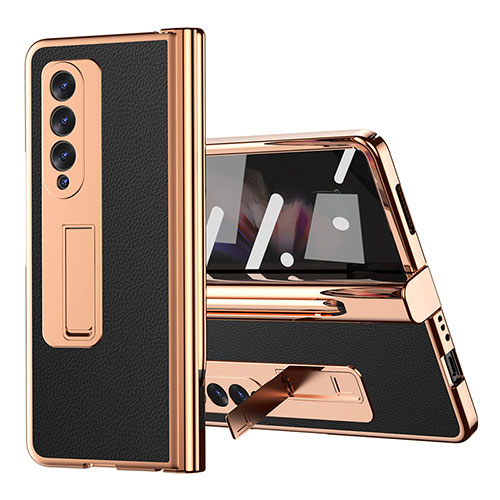 Luxury Leather Matte Finish and Plastic Back Cover Case ZL1 for Samsung Galaxy Z Fold4 5G Black