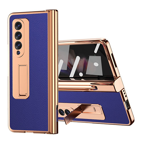 Luxury Leather Matte Finish and Plastic Back Cover Case ZL1 for Samsung Galaxy Z Fold4 5G Blue