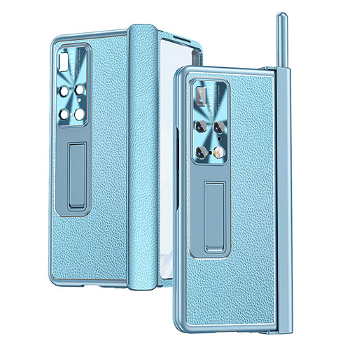 Luxury Leather Matte Finish and Plastic Back Cover Case ZL10 for Huawei Mate X2 Sky Blue