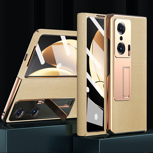 Luxury Leather Matte Finish and Plastic Back Cover Case ZL2 for Huawei Honor Magic V 5G Gold